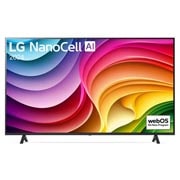 Vorderansicht des LG NanoCell-Fernsehers, NANO81 mit Text „LG NanoCell“ und „2024“ auf dem Bildschirm