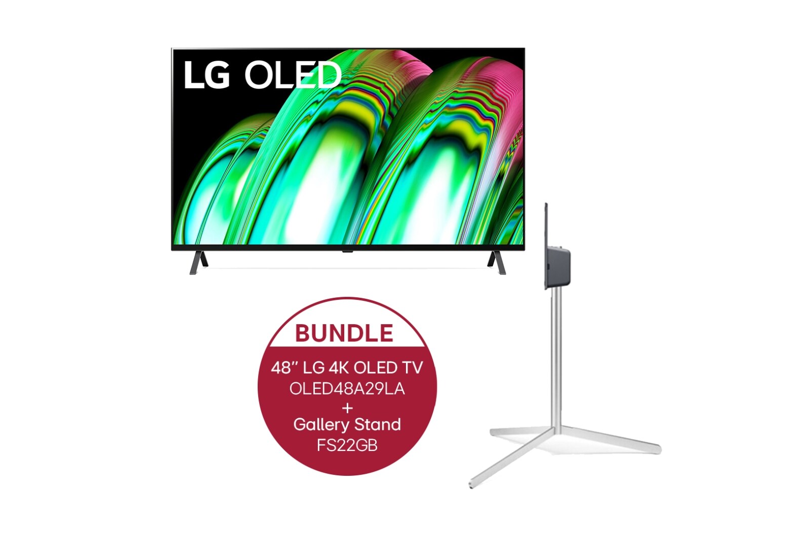 Vorderseite von 48&#39;&#39; LG 4K OLED TV A2 &amp; Gallery Stand OLED48A29LA.FS22GB