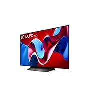 Leicht geneigte, nach links gerichtete Seitenansicht des LG OLED evo TV C4