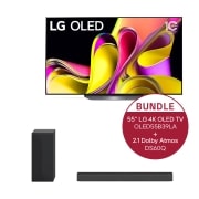Vorderseite von 55'' LG 4K OLED TV B3 OLED55B39LA & 2.1 Dolby Atmos® Soundbar mit 300 Watt | kabelloser Subwoofer DS60Q OLED55B39LA.DS60Q