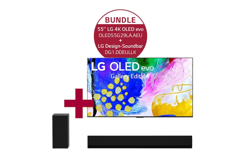 LG OLED55G29LA 55'' LG 4K OLED evo TV G2 & DG1 3.1 Dolby Atmos® Design-Soundbar mit 360 Watt | kabelloser Subwoofer, OLED55G29LA.DG1