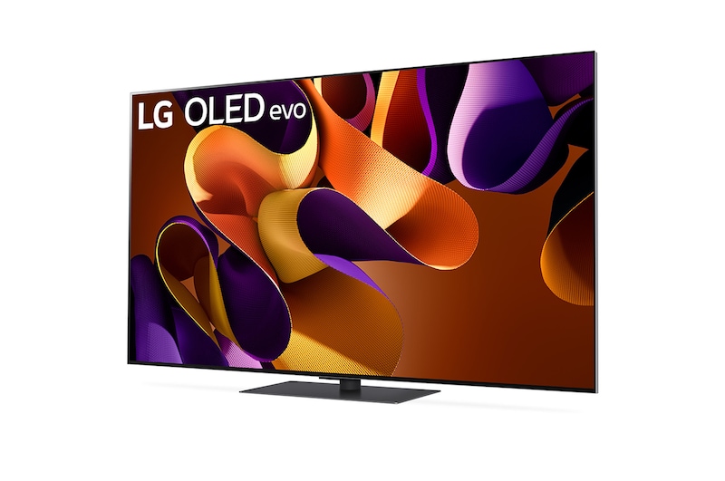 Slightly-angled right-facing side view of LG OLED evo TV, OLED G4 on the wall