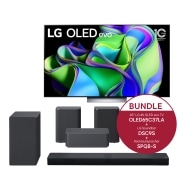Vorderseite von 65&#39;&#39; LG 4K OLED evo TV C3 &amp; 3.1.3 Dolby Atmos® Soundbar mit 400 Watt | kabelloser Subwoofer &amp; 2.0 Rücklautsprecher mit 140 Watt | Kompatibel mit Soundbars DS90QY und DS80QY | Wireless-Anbindung OLED65C37LA.DSC9SPQ