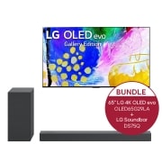 Vorderseite von 65&#39;&#39; LG 4K OLED evo TV G2 &amp; 3.1.2 Dolby Atmos® Soundbar mit 380 Watt | kabelloser Subwoofer OLED65G29LA.DS75Q