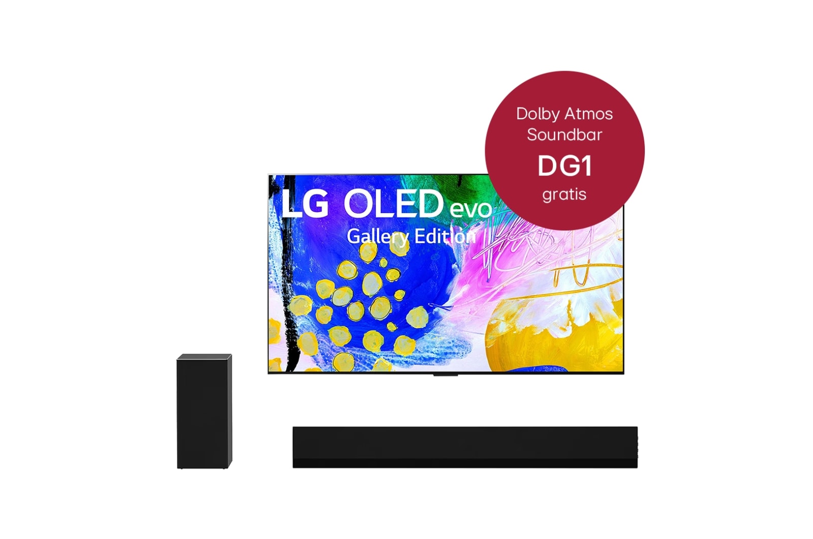 Vorderseite von OLED77G29LA 77'' LG 4K OLED evo TV G2 & DG1 3.1 Dolby Atmos® Design-Soundbar mit 360 Watt | kabelloser Subwoofer OLED77G29LA.DG1