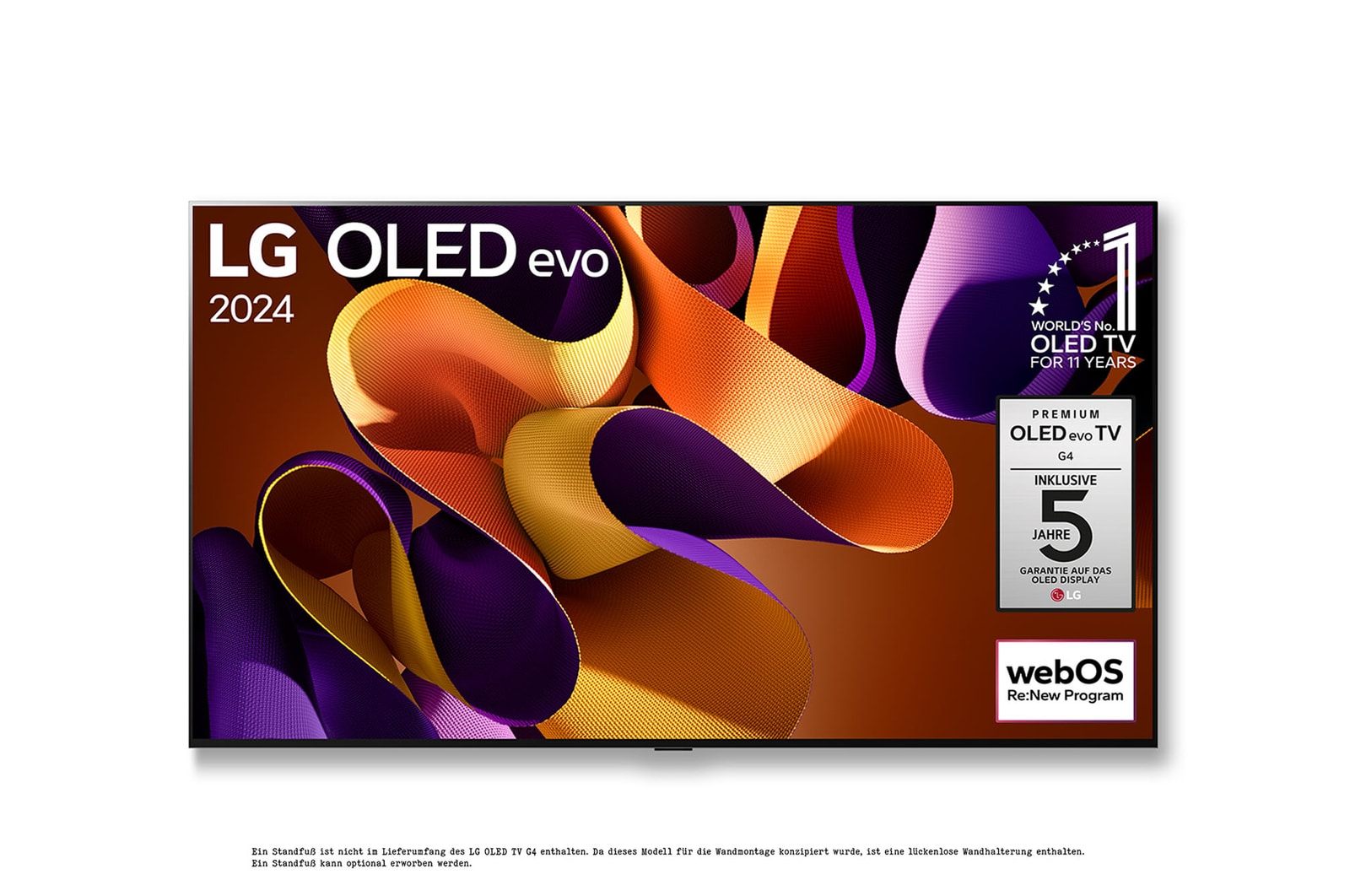 Left-facing side view of LG OLED evo TV, OLED G4 on the wall