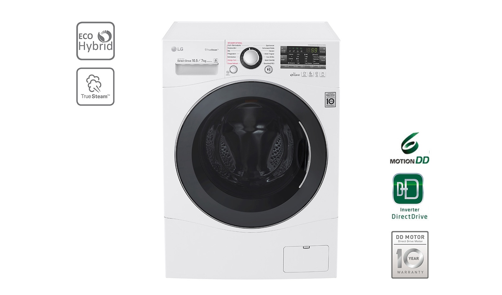 Vorderseite von Waschtrockner mit ECO Hybrid System, NFC und 6 Motion DIRECT DRIVE™. 10,5 Kg Waschen / 7 kg Trocknen. F14A8JDH2NH