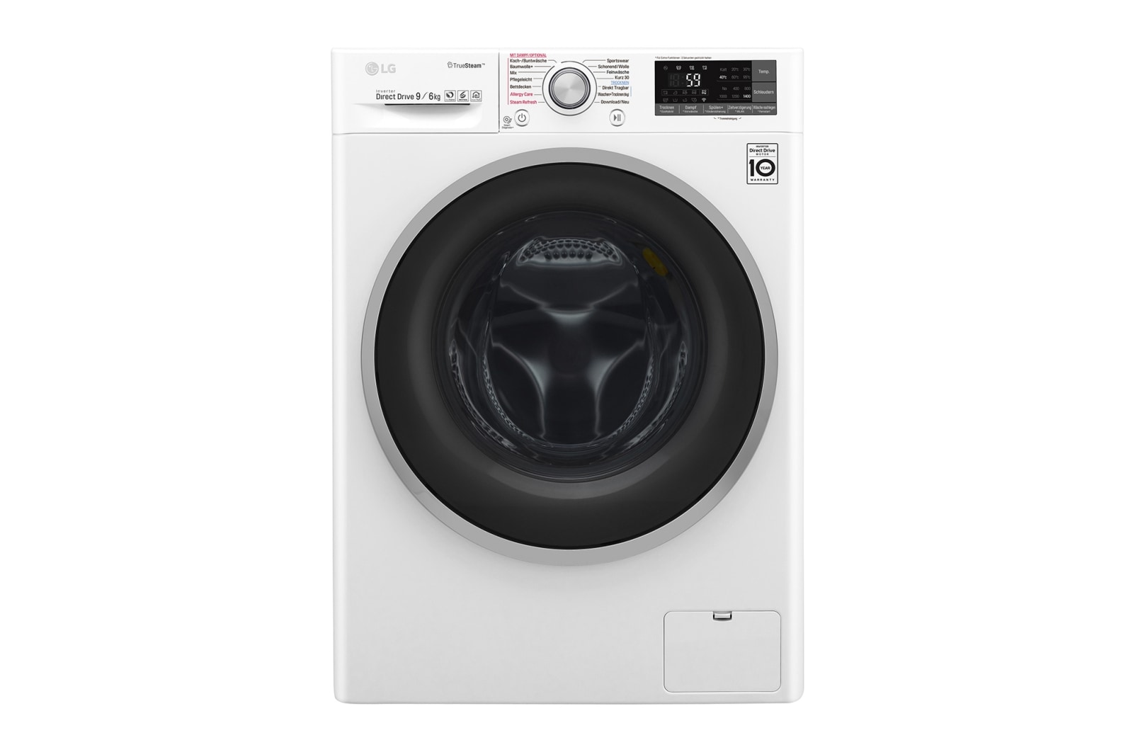 Vorderseite von Waschtrockner | Serie 9 | 9 kg Waschen | 6 kg Trocknen | TrueSteam™ | Inverter DirectDrive™ | SmartThinQ™ | Silber-Rahmen F14WD96EH1