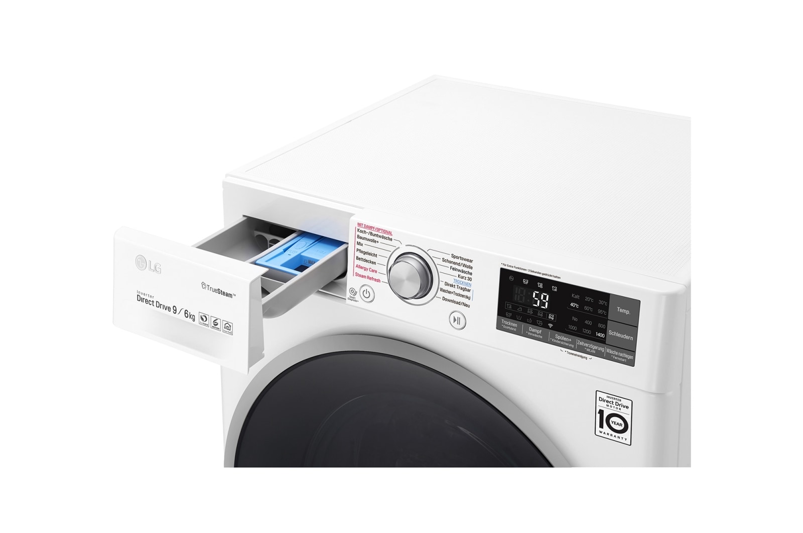 LG Waschtrockner | Serie 9 | 9 kg Waschen | 6 kg Trocknen | TrueSteam™ | Inverter DirectDrive™ | SmartThinQ™ | Silber-Rahmen, F14WD96EH1