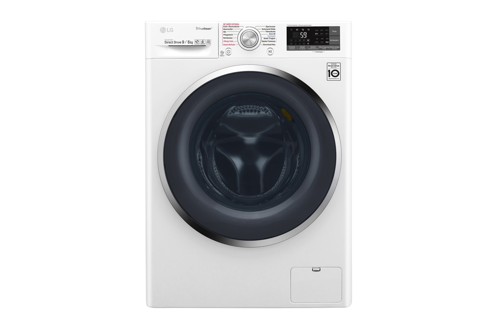 Vorderseite von Waschtrockner | Serie 9 | 9 kg Waschen | 6 kg Trocknen | TrueSteam™ | Inverter DirectDrive™ | SmartThinQ™ | Chrom-Rahmen F14WD96TH2
