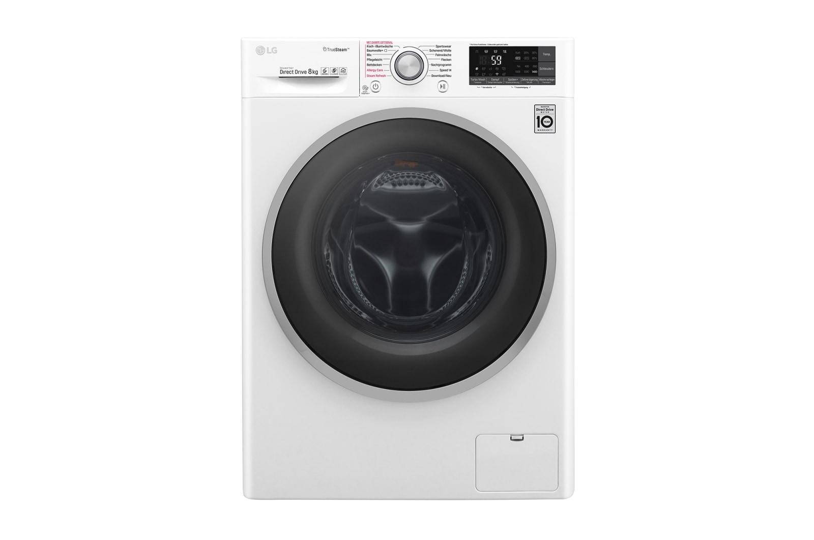 Vorderseite von Waschmaschine | Serie 9 | 8 kg | TrueSteam™ | TurboWash™ | SmartThinQ™ | Noble Steel &amp; Schwarz F14WM8TT1