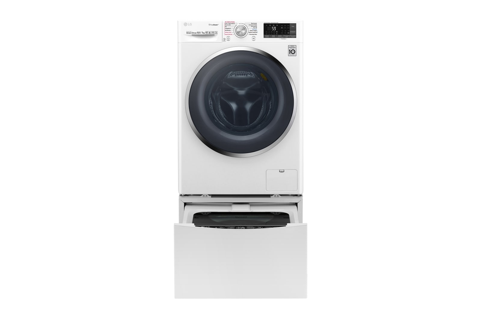 Vorderseite von TWINWash™ Waschtrockner | 10,5 kg &#43; 2 kg Waschen | 7 kg Trocknen | TrueSteam™ | Inverter DirectDrive™ | SmartThinQ™ FTWD107TH2