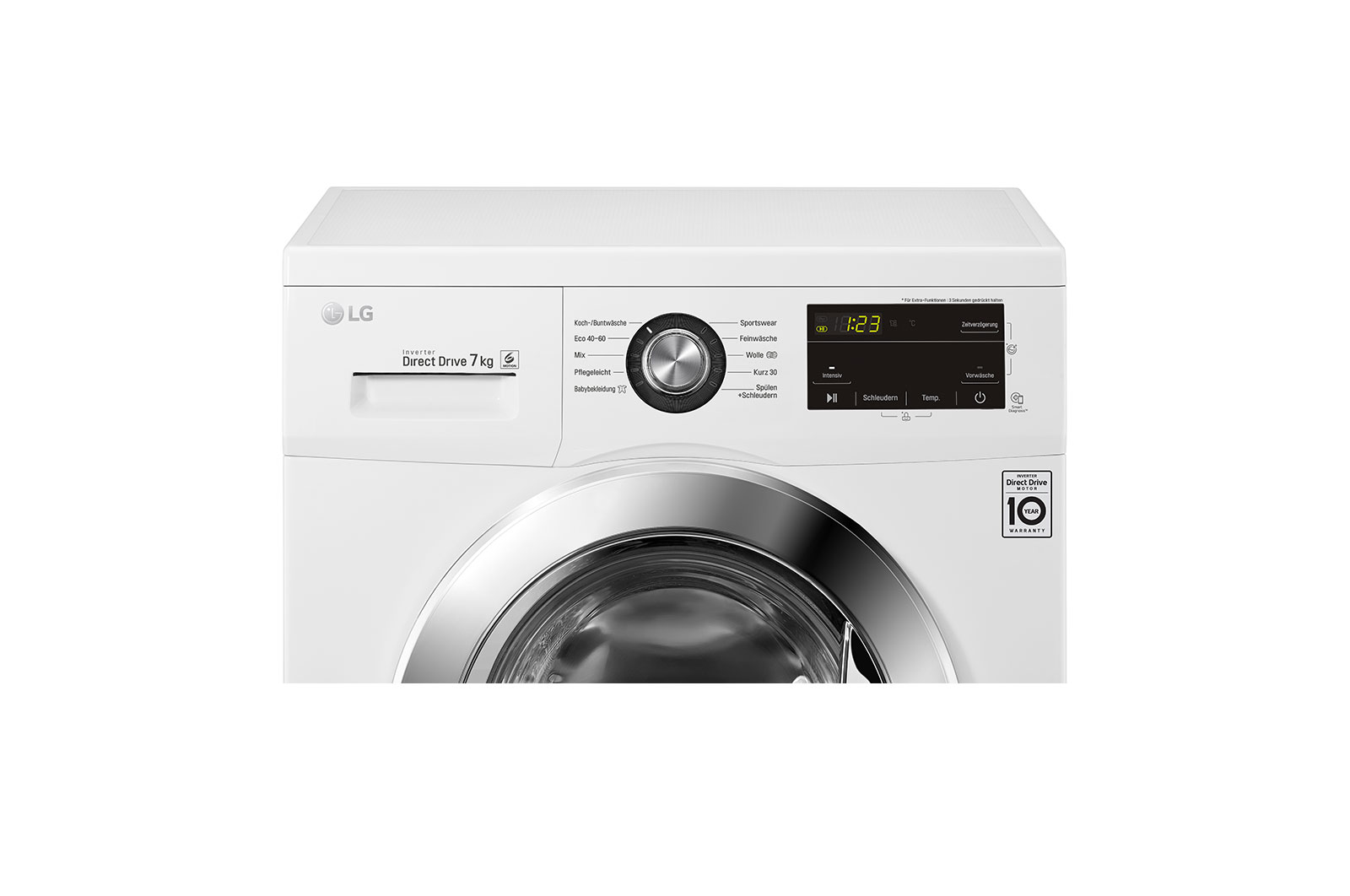 LG Waschmaschine mit 8 kg Kapazität | Energieeffizienzklasse D | 1.400 U./Min. | Weiß mit Kunststofffenstern Bullaugenring  | 1496QD3HT, F1496QD3HT1