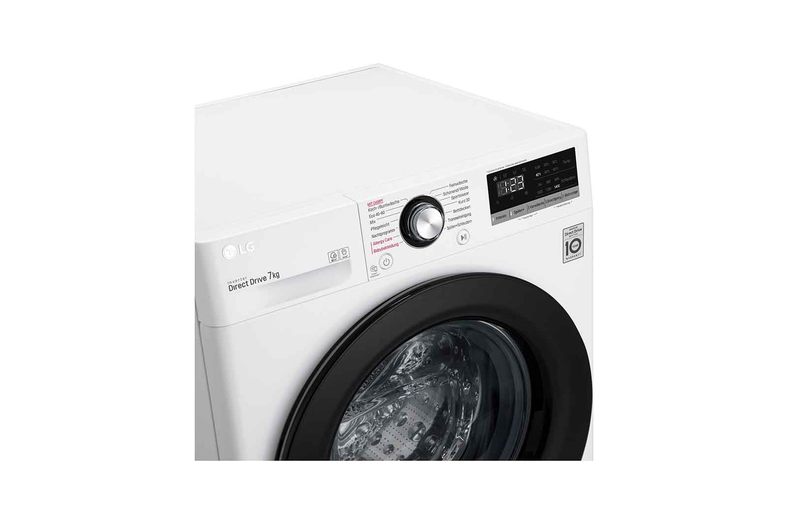 LG Waschmaschine | 7 kg | Energieeffizienzklasse D | 1.400 U./Min. | AI DD®  | Steam | Wäsche nachlegen | Neue Wohlfühl-Trommel, F14WM7EN0E