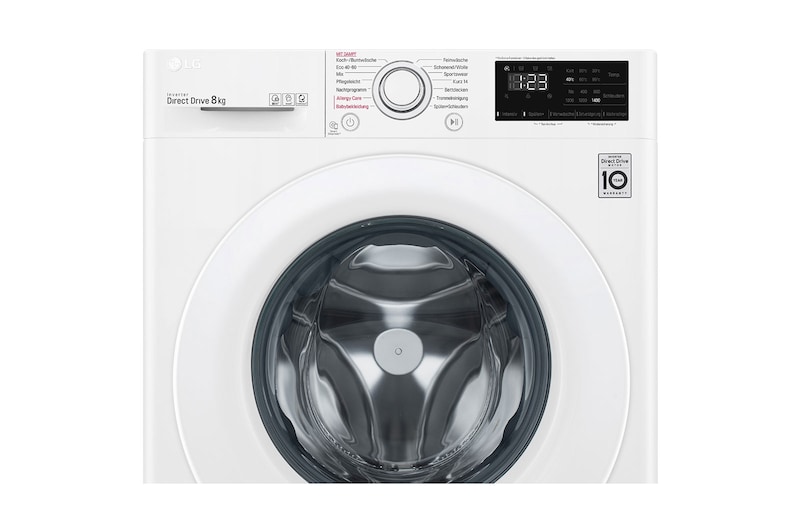 LG Waschmaschine mit 8 kg Kapazität | Energieeffizienzklasse B | Weiß mit weißem Bullaugenring | 1.400 U./Min. | F14WM8LN0B, F14WM8LN0B