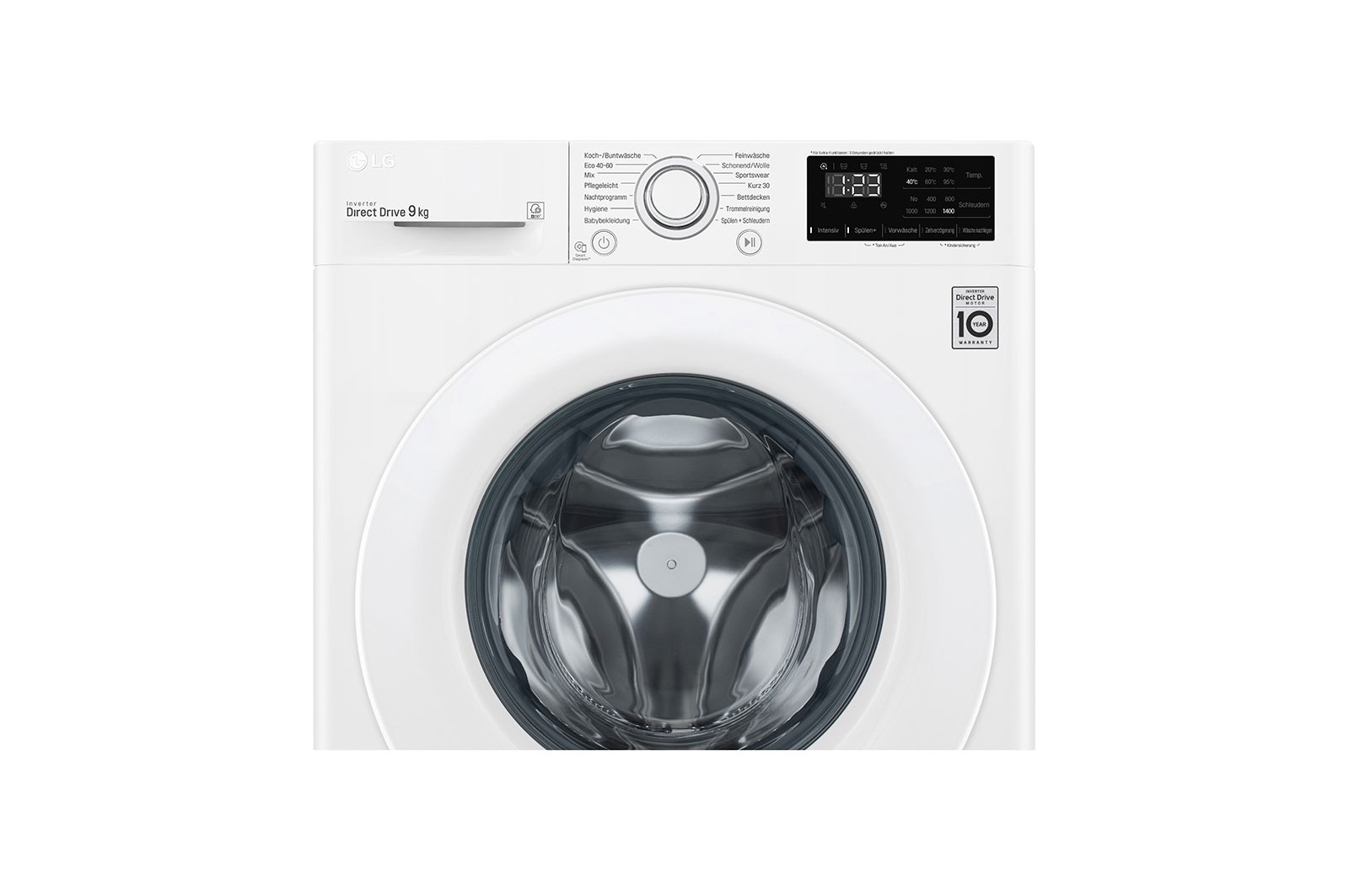 LG Waschmaschine mit 9 kg Kapazität | Energieeffizienzklasse B | 1.400 U./Min. | Weiß mit weißem Bullaugenring | F14WM9EN0B, F14WM9EN0B