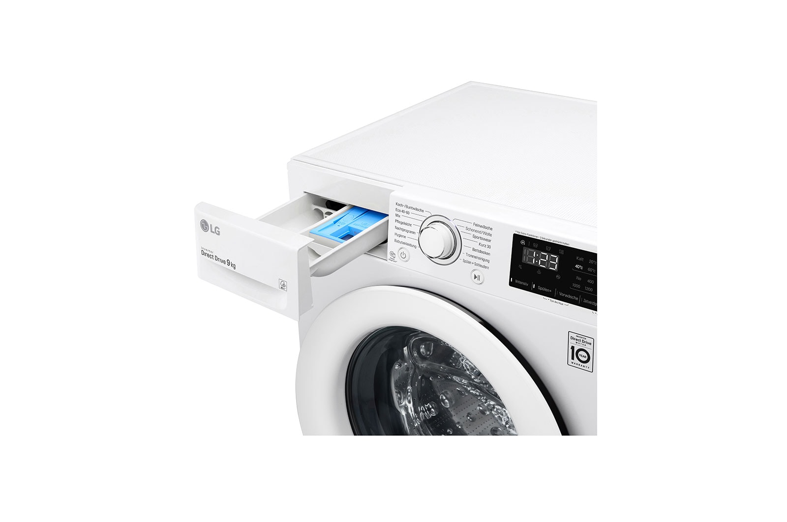 LG Waschmaschine mit 9 kg Kapazität | Energieeffizienzklasse B | 1.400 U./Min. | Weiß mit weißem Bullaugenring | F14WM9EN0B, F14WM9EN0B