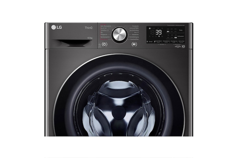 LG Waschmaschine mit 8,5 kg Kapazität | Slim Fit | Energieeffizienzklasse A | 1.200 U./Min. | Black Steel mit chrom Bullaugenring | F2WV9082B, F2WV9082B