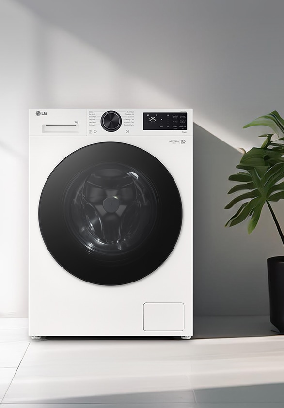 Frontlader-Waschmaschine in einem modernen Waschbereich	