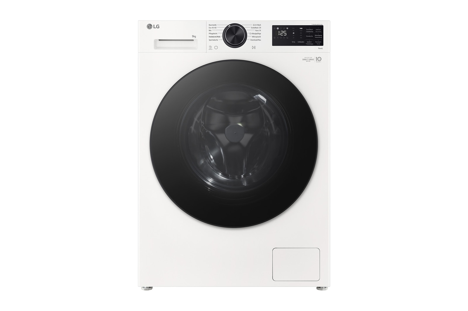 Vorderansicht der Frontlader-Waschmaschine mit 9 kg  Weiß – Energiesparend, AI DD™, automatische Dosierung