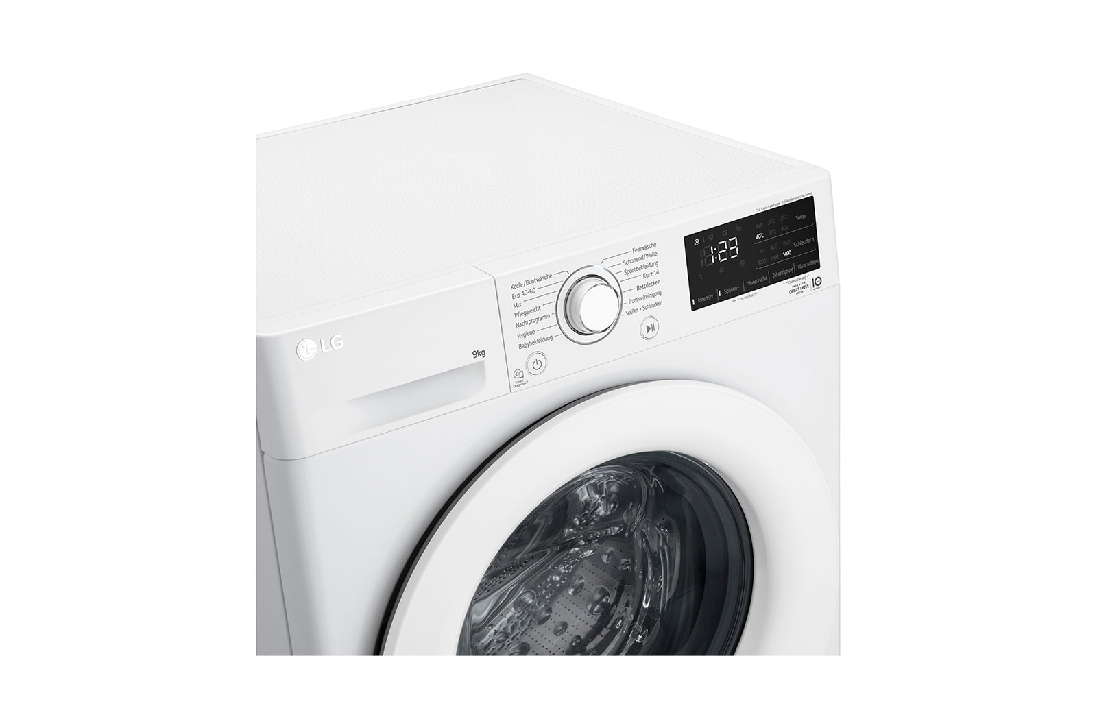 LG Waschmaschine mit 9 kg Kapazität | Energieeffizienzklasse A | 1.400 U./Min. | Weiß mit silbernem Bullaugenring | F4NV3193, F4NV3193