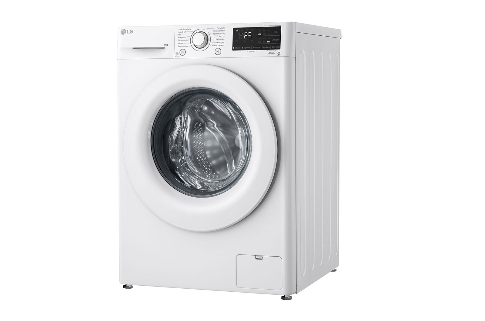 LG Waschmaschine mit 9 kg Kapazität | Energieeffizienzklasse A | 1.400 U./Min. | Weiß mit silbernem Bullaugenring | F4NV3193, F4NV3193
