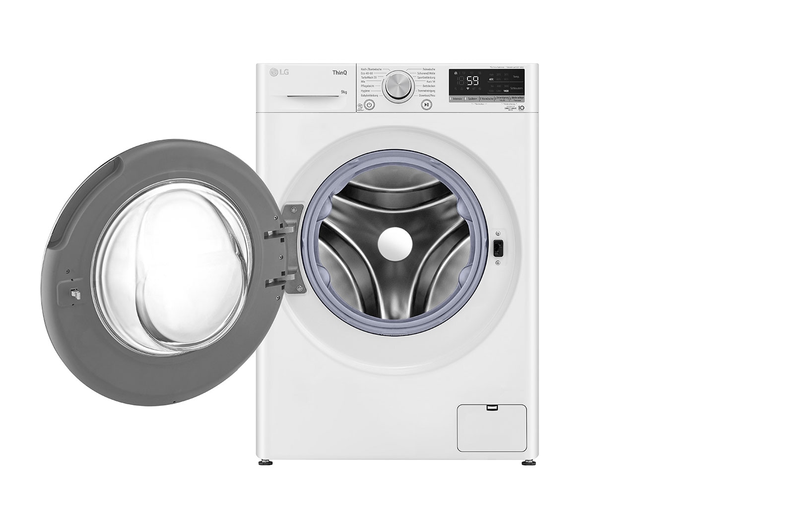 LG Waschmaschine mit 9 kg Kapazität | Energieeffizienzklasse A | 1.400 U./Min. | Weiß mit schwarzem Bullaugenring | F4NV7091, F4NV7091