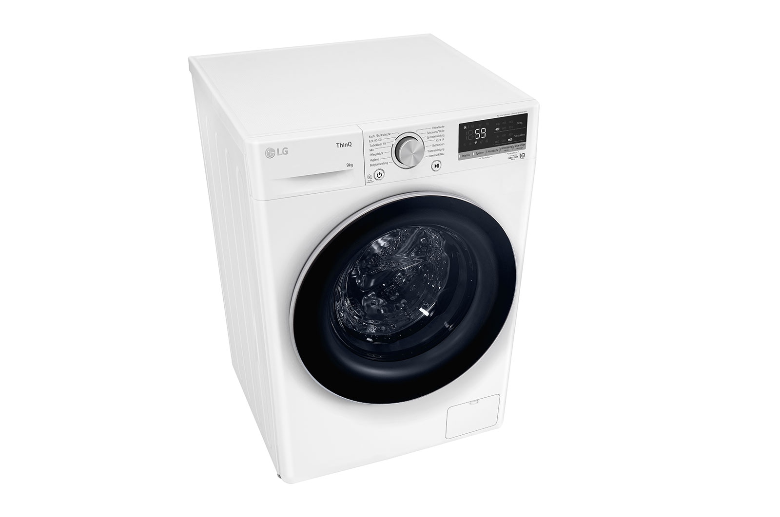 LG Waschmaschine mit 9 kg Kapazität | Energieeffizienzklasse A | 1.400 U./Min. | Weiß mit schwarzem Bullaugenring | F4NV7091, F4NV7091