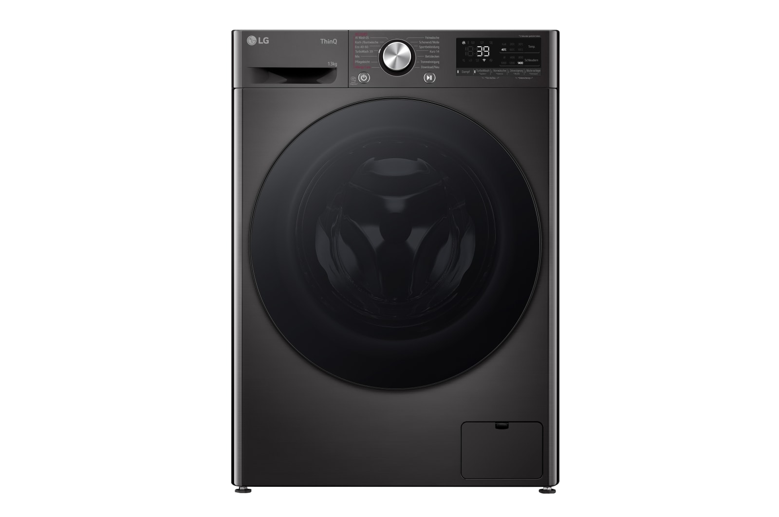 LG Waschmaschine mit 13 kg Kapazität | EKK A | 1.400 U./Min. | Platinum Black mit schwarzem Bullaugenring | F4WR703YB, F4WR703YB