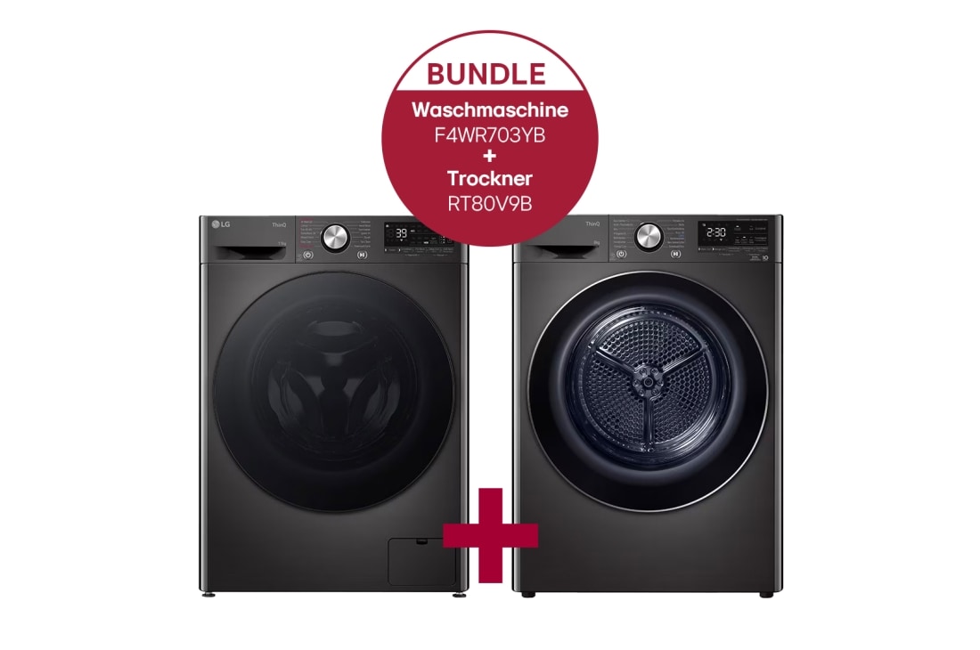 LG Schwarze Waschmaschine (13 kg, 1.400 U./Min.) und Trockner (8 kg) im Set | F4WR703YB.RT80V9B, F4WR703YB.RT80V9B