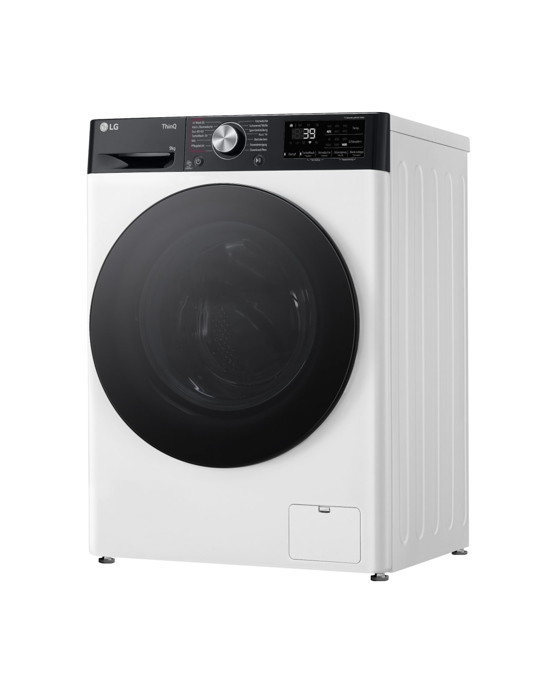 LG Waschmaschine mit 9 kg Kapazität | EKK A | 1400 U./Min. | Weiß mit schwarzem Bullaugenring | F4WR709YP, F4WR709YP