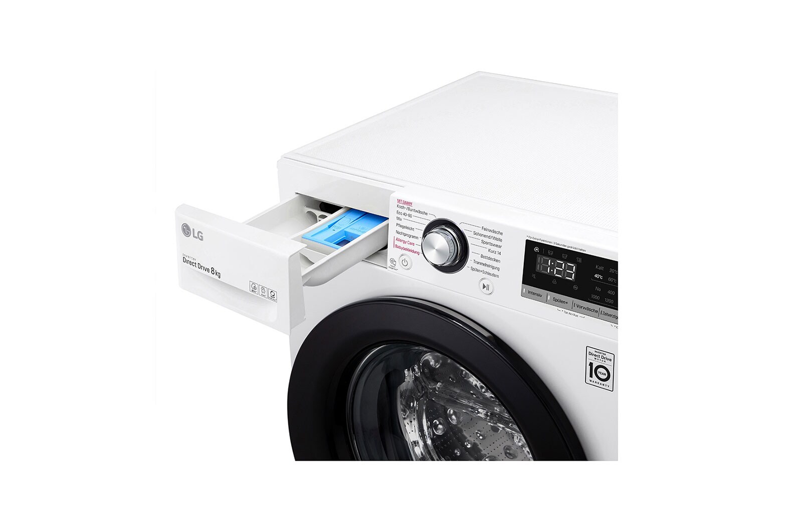LG Waschmaschine mit AI DD® | 8 kg | Energieeffizienzklasse C | 1.400 U./Min.| Steam | 6 Motion®| Neue Wohlfühl-Trommel, F4WV308SB
