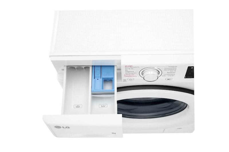LG Waschmaschine mit 9 kg Kapazität | Energieeffizienzklasse A | 1.400 U./Min. | Weiß mit weißem Bullaugenring  |  F4WV3193, F4WV3193