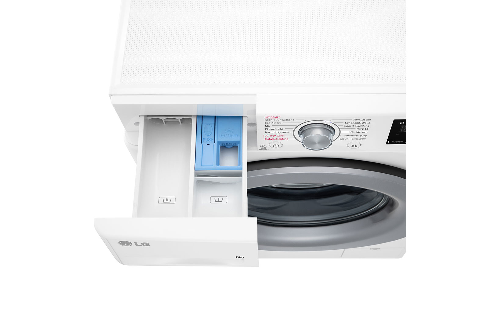 LG Waschmaschine mit 9 kg Kapazität | Energieeffizienzklasse A | 1.400 U./Min. | Weiß mit silbernem Bullaugenring | F4WV3294, F4WV3294