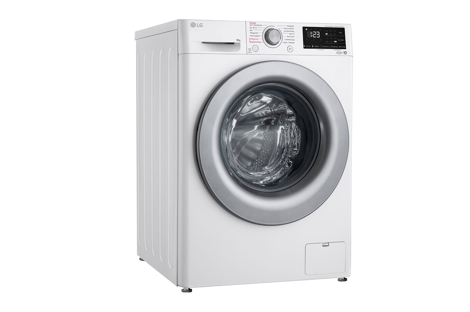 LG Waschmaschine mit 9 kg Kapazität | Energieeffizienzklasse A | 1.400 U./Min. | Weiß mit silbernem Bullaugenring | F4WV3294, F4WV3294