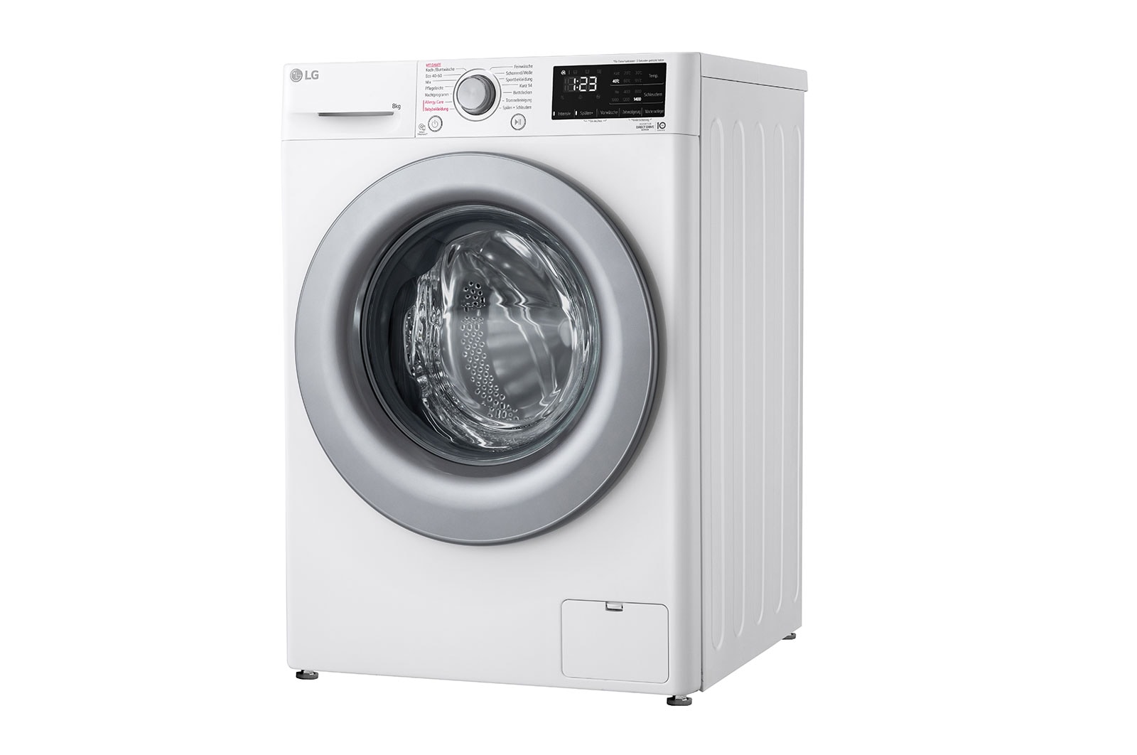 LG Waschmaschine mit 9 kg Kapazität | Energieeffizienzklasse A | 1.400 U./Min. | Weiß mit silbernem Bullaugenring | F4WV3294, F4WV3294