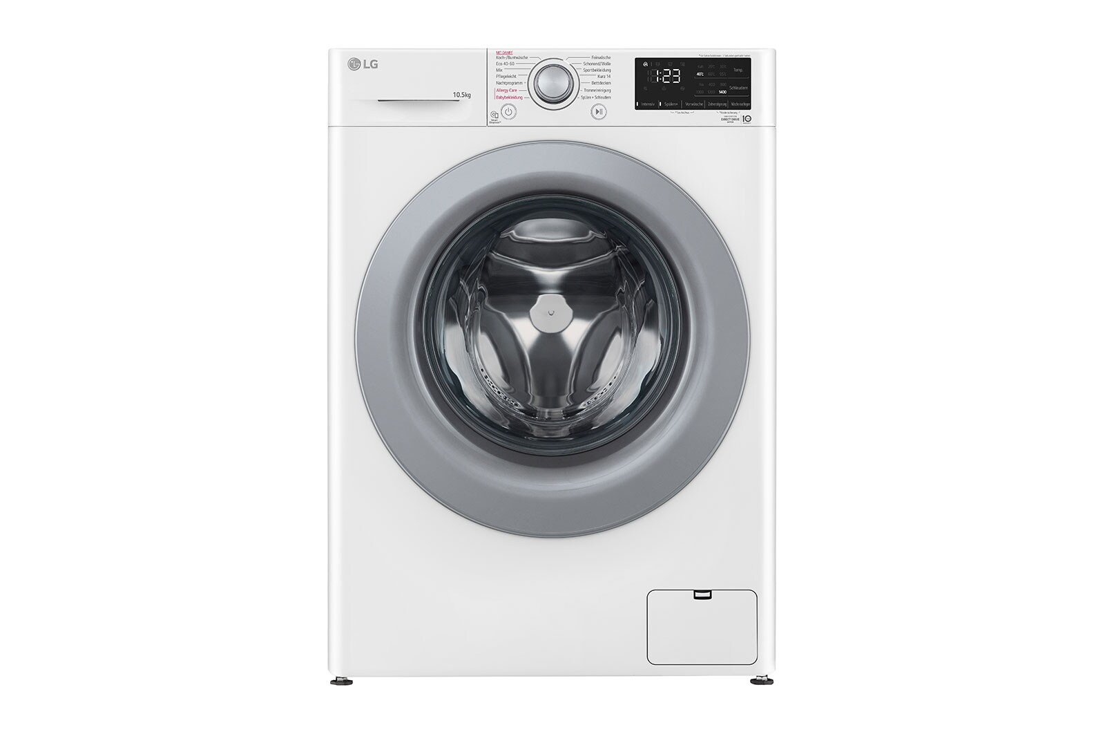 Waschmaschine mit 10,5 kg Kapazität | Energieeffizienzklasse A | 1.400 U./ Min. | Weiß mit silbernem Bullaugenring | F4WV32X4 - F4WV32X4 | LG DE