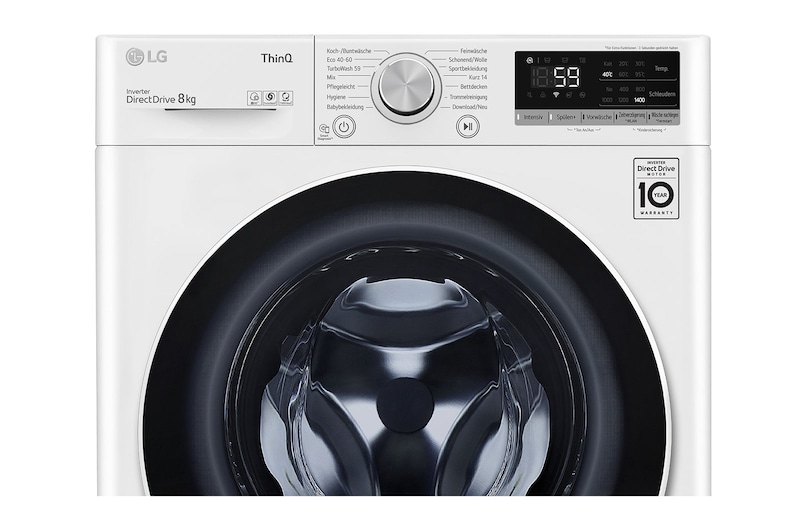 LG Waschmaschine mit 8 kg Kapazität | Energieeffizienzklasse B | 1.400 U./Min. | Weiß mit weißem Bullaugenring | F4WV408S0B , F4WV408S0B