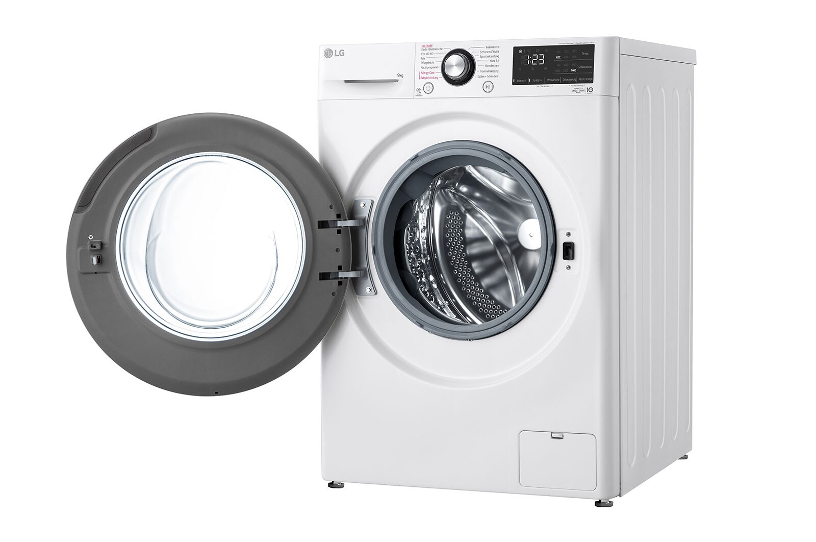 LG Waschmaschine mit 9 kg Kapazität | Energieeffizienzklasse A | 1.400 U./Min. | Weiß mit schwarzem Bullaugenring | F4WV4095, F4WV4095