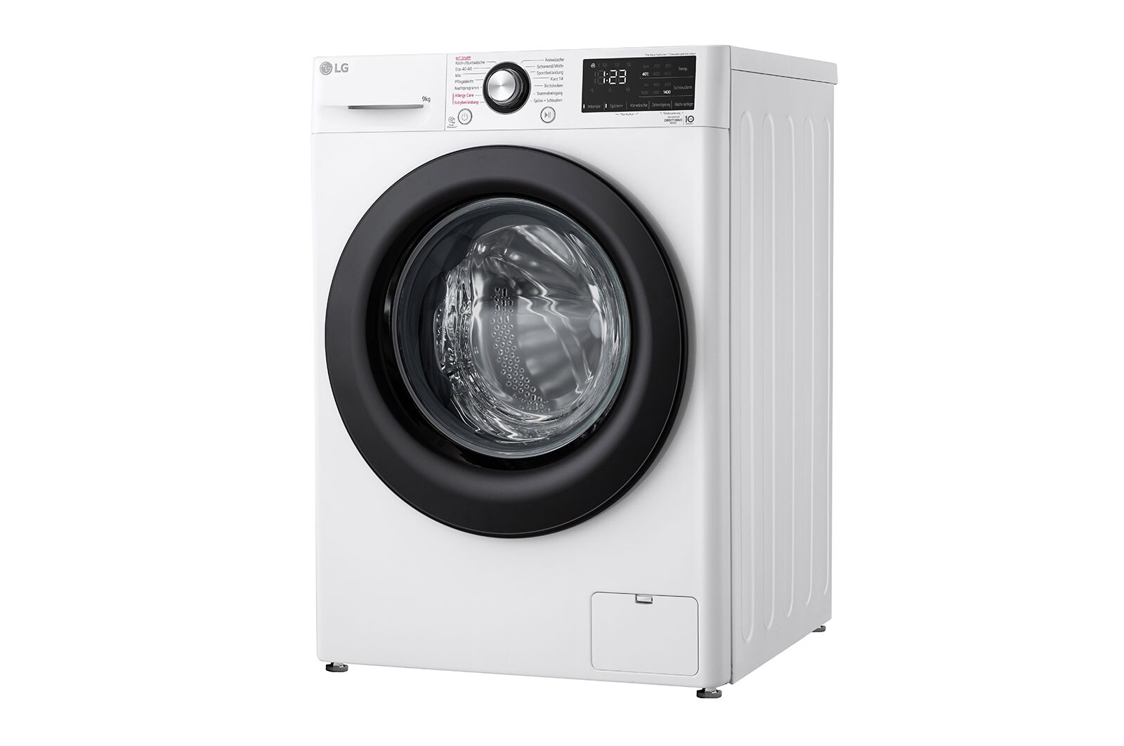 LG Waschmaschine mit 9 kg Kapazität | Energieeffizienzklasse A | 1.400 U./Min. | Weiß mit schwarzem Bullaugenring | F4WV4095, F4WV4095