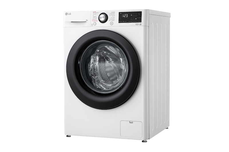 LG Waschmaschine mit 9 kg Kapazität | Energieeffizienzklasse A | 1.400 U./Min. | Weiß mit schwarzem Bullaugenring | F4WV4095, F4WV4095