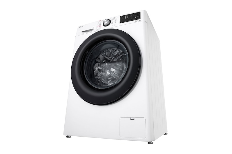 LG Waschmaschine mit 9 kg Kapazität | Energieeffizienzklasse A | 1.400 U./Min. | Weiß mit schwarzem Bullaugenring | F4WV4095, F4WV4095