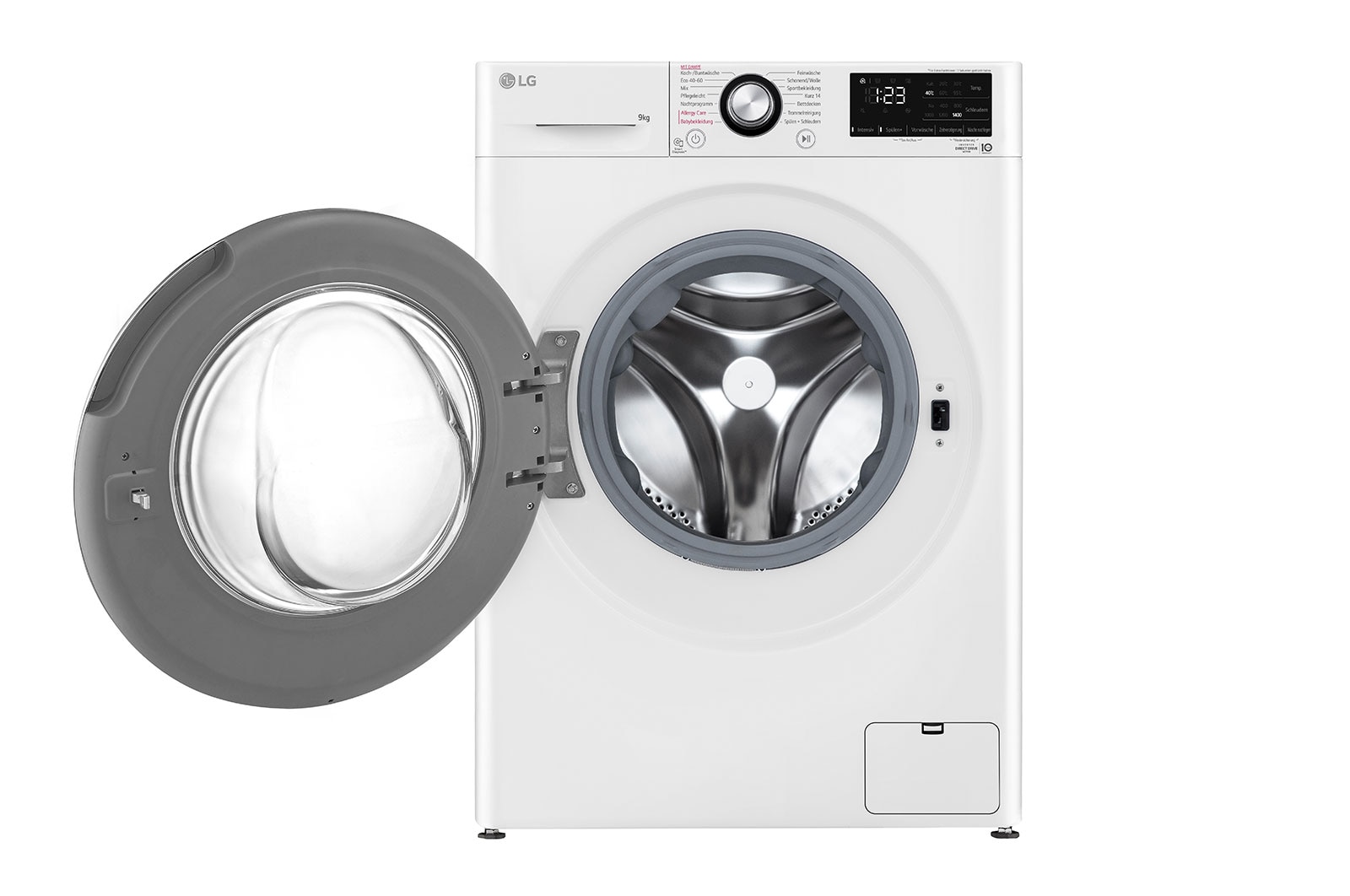 LG Waschmaschine mit 9 kg Kapazität | Energieeffizienzklasse A | 1.400 U./Min. | Weiß mit schwarzem Bullaugenring | F4WV4095, F4WV4095