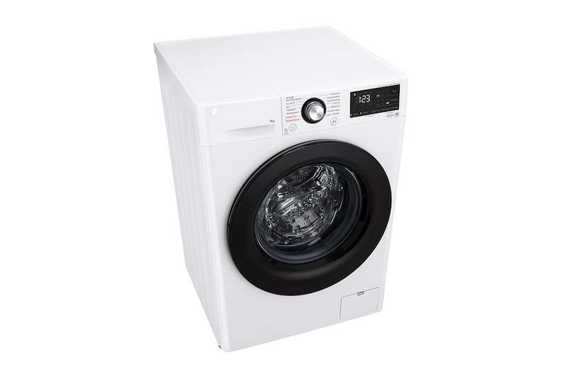 LG Waschmaschine mit 9 kg Kapazität | Energieeffizienzklasse A | 1.400 U./Min. | Weiß mit schwarzem Bullaugenring | F4WV4095, F4WV4095