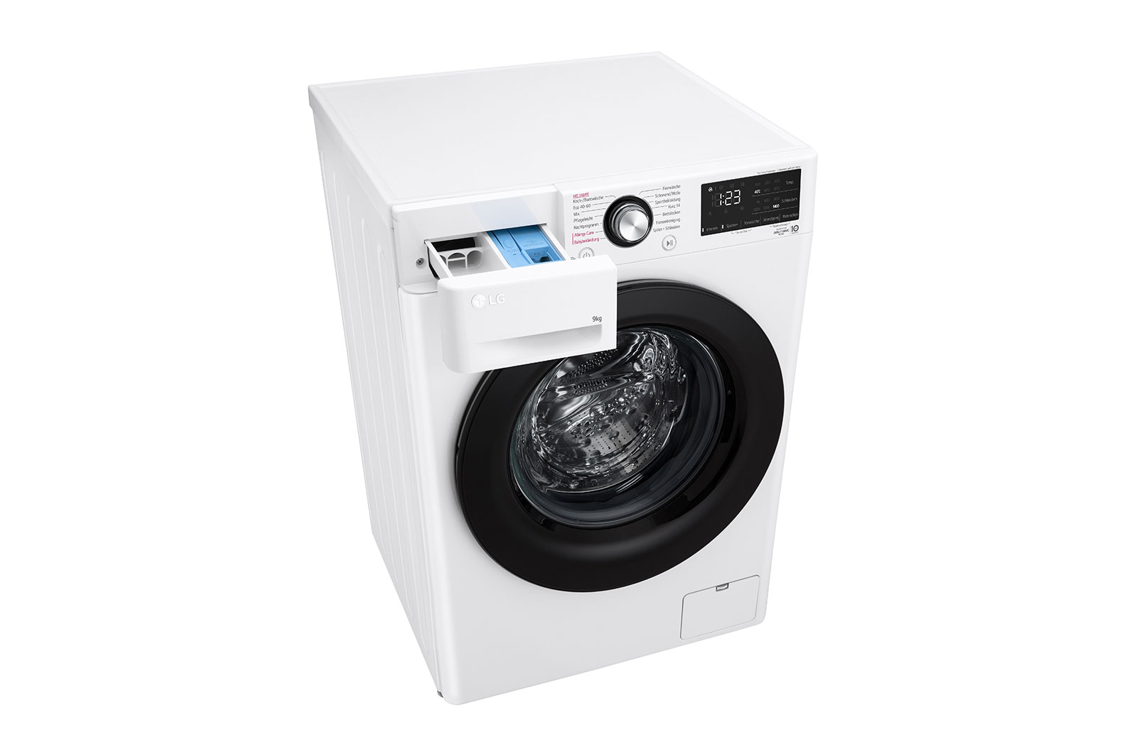 LG Waschmaschine mit 9 kg Kapazität | Energieeffizienzklasse A | 1.400 U./Min. | Weiß mit schwarzem Bullaugenring | F4WV4095, F4WV4095
