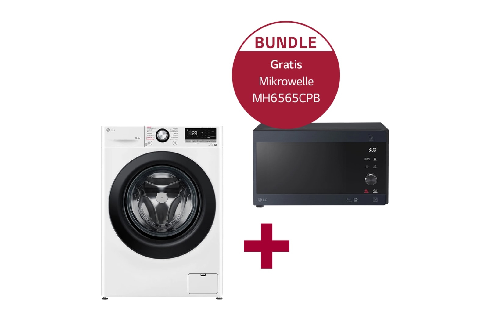 Vorderseite von Waschmaschine mit 10,5 kg Kapazität F4WV40X5 &amp; Mikrowelle mit Smart Inverter Technologie MH6565CPB F4WV40X5.MH65CPB