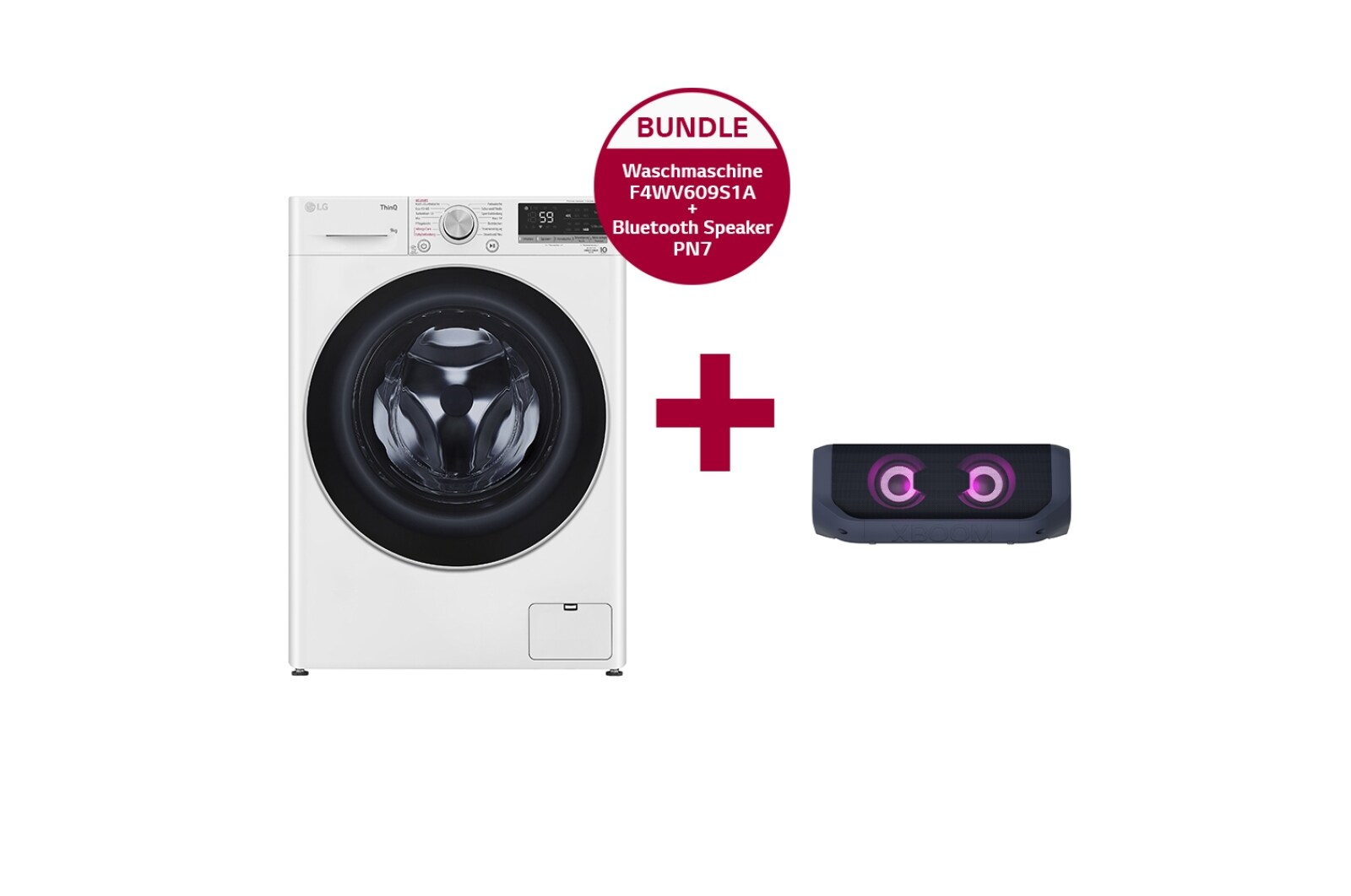 Vorderseite von Waschmaschine mit 9 kg Kapazität | F4WV609S1A &amp; LG XBOOM Go PN7 Bluetooth Speaker F4WV609S1A PN7