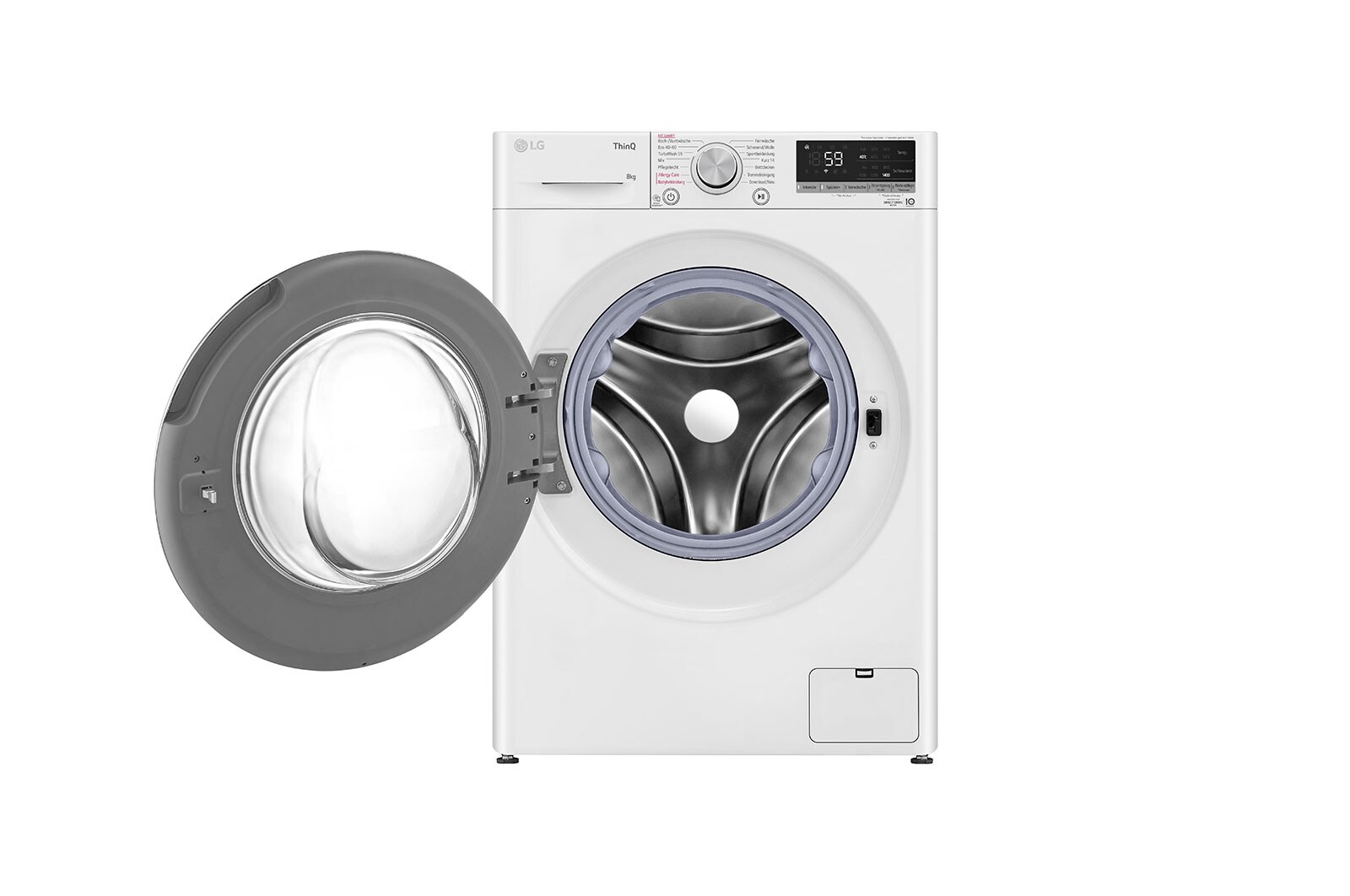 LG Waschmaschine mit 8 kg Kapazität | Energieeffizienzklasse A | 1.400 U./Min. | Weiß mit schwarzem Bullauge | F4WV7081, F4WV7081