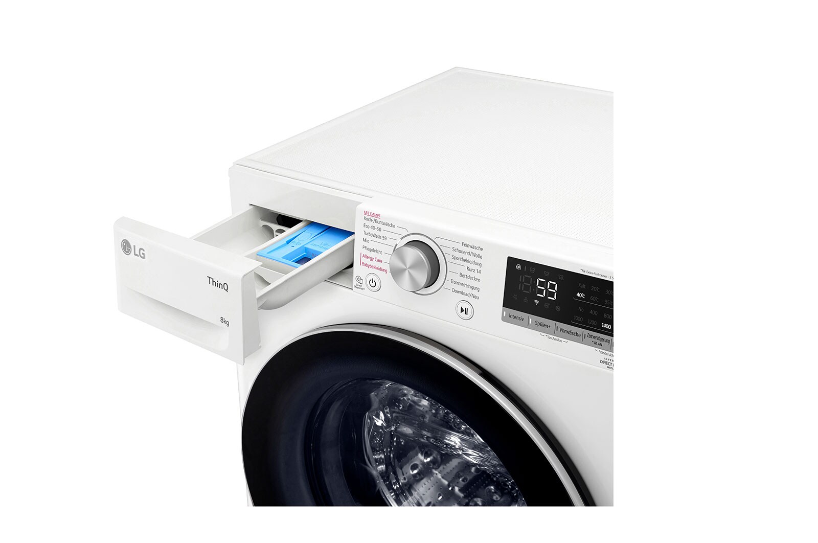 LG Waschmaschine mit 8 kg Kapazität | Energieeffizienzklasse A | 1.400 U./Min. | Weiß mit schwarzem Bullauge | F4WV7081, F4WV7081