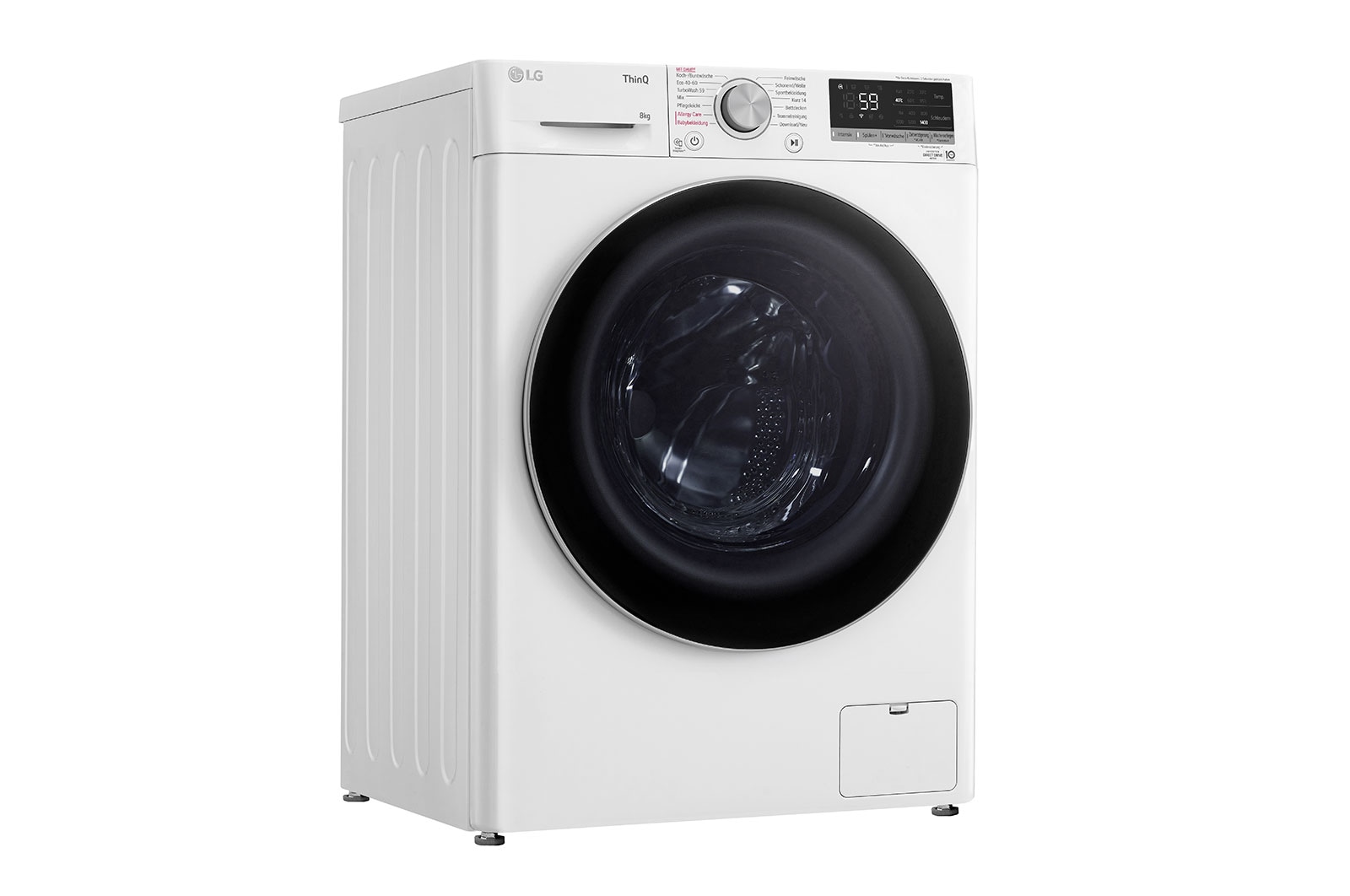 LG Waschmaschine mit 8 kg Kapazität | Energieeffizienzklasse A | 1.400 U./Min. | Weiß mit schwarzem Bullauge | F4WV7081, F4WV7081